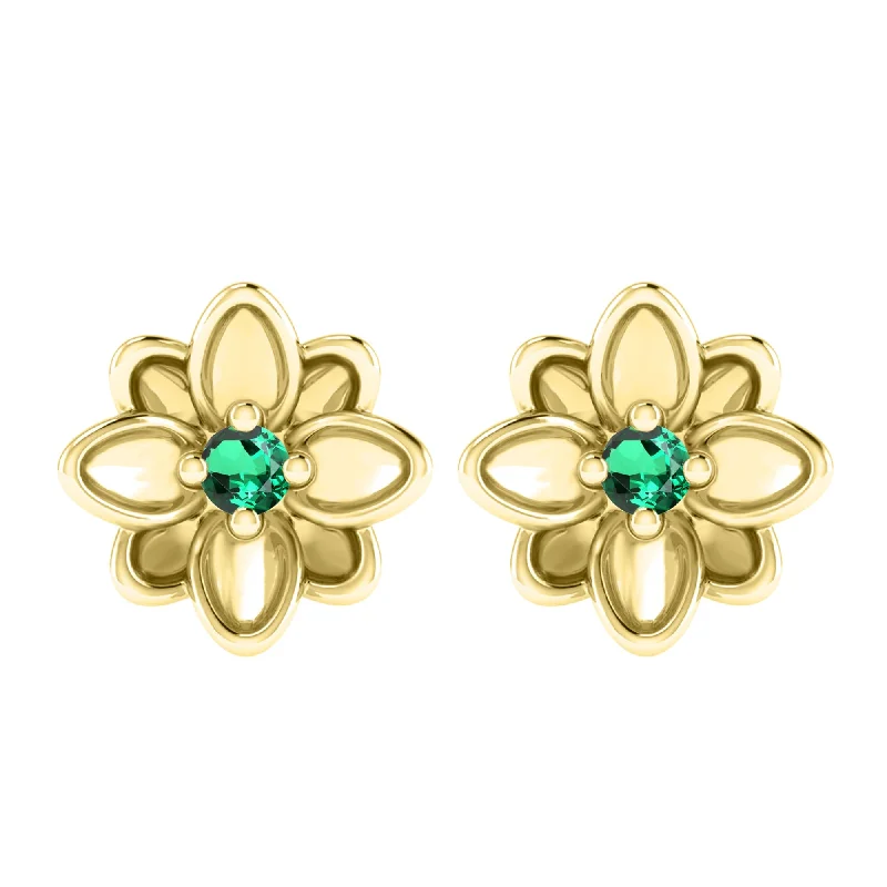 polished rose twist earrings-Gold Over Sterling Silver with Emerald Flower Earring