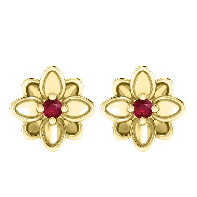 adjustable fern stud earrings-Gold Over Sterling Silver with Ruby Flower Earring