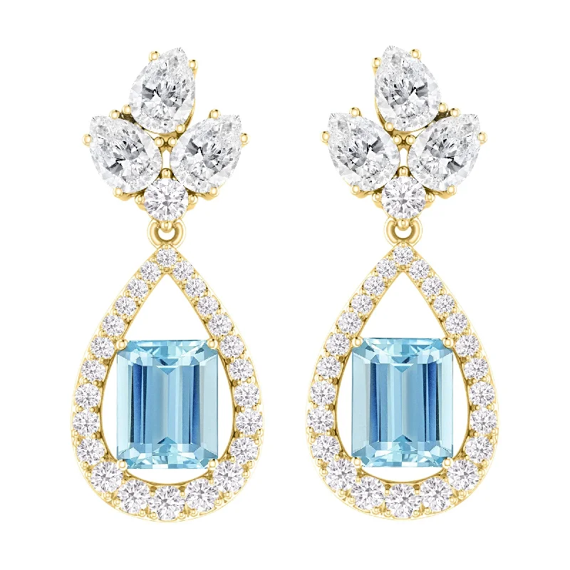 vintage-inspired opal earrings-Gold Over Sterling Sliver with Sky Blue Topaz and White Topaz Earring