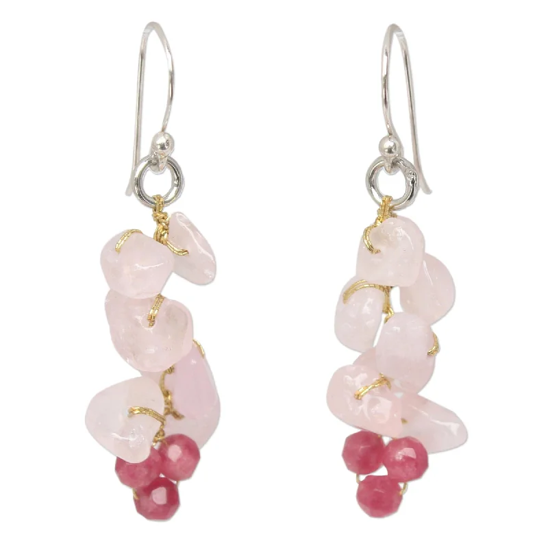 modern sleek orbit earrings-Handmade Sterling Silver 'Afternoon Pink' Rose Quartz Earrings (Thailand) - 1.7*0.5