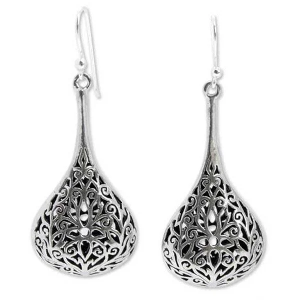 art deco kunzite earrings-Handmade Sterling Silver 'Filigree' Dangle Earrings (Thailand)