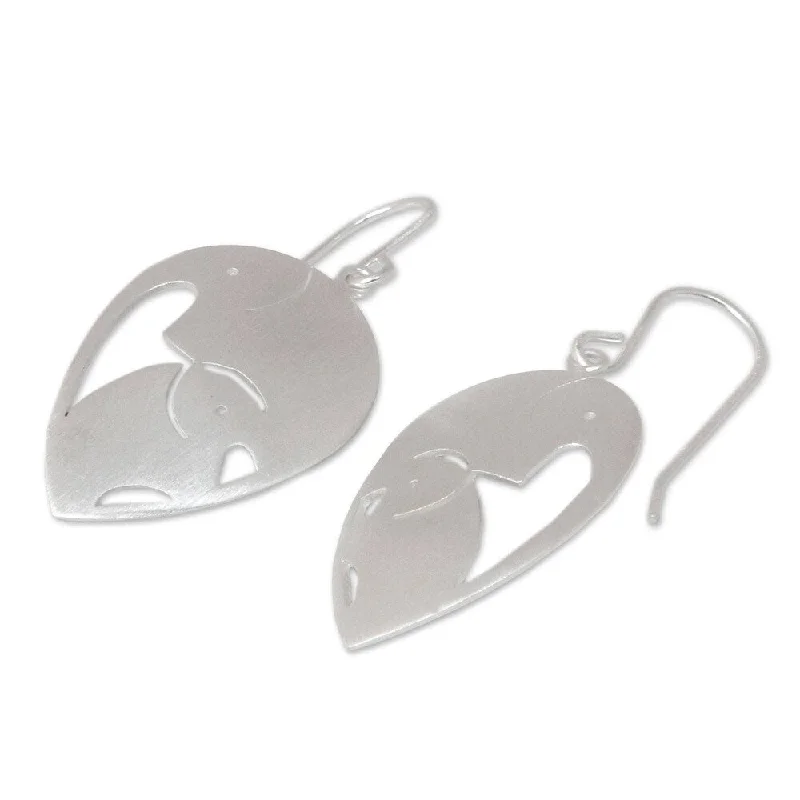 raw kunzite accent earrings-Handmade Sterling Silver Loving Elephants Earrings (Thailand)