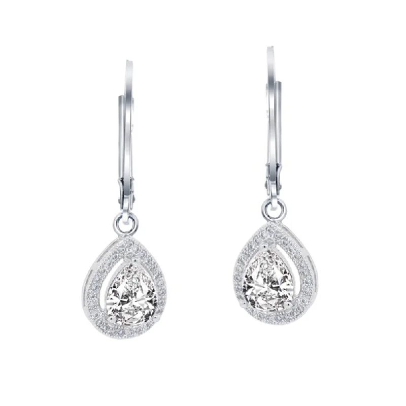 minimalist arch earrings-Izzy 18k White Gold Plated Halo Teardrop Earrings with Swarovski Crystals