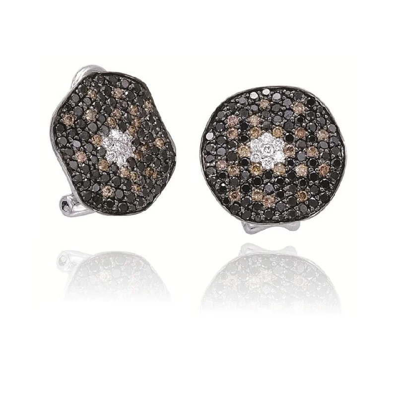 polished bronze hoop earrings-Joelle Black, White & Brown Diamond Cluster Earrings 2.22ct TDW 14K Gold