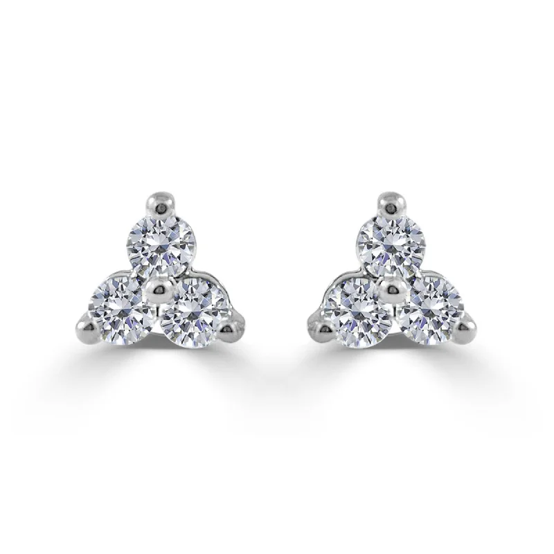 bold ruby ridge earrings-Joelle Diamond 3-Stone Cluster Earrings 14K White Gold 1 CT TDW