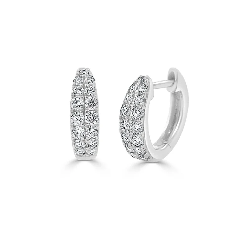 rustic peridot hoop earrings-Joelle Diamond Double Row Huggie Earring 14K White Gold 3/8 ct