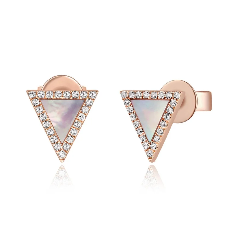 modern sleek crest earrings-Joelle Diamond & Mother Of Pearl Triangle Earrings 14K Gold 1/8ct TDW