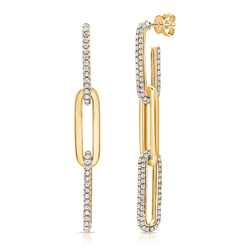 artisan-crafted platinum earrings-Joelle Diamond Pave 3.75 ct. t.w. Paperclip Link Drop Chain Earrings 14K Gold