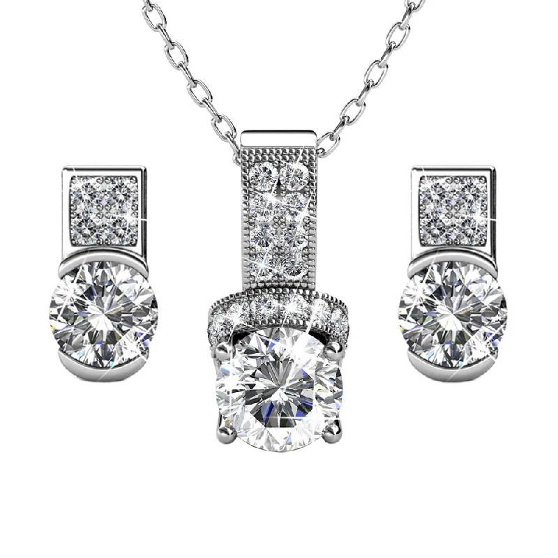 artisan-crafted silver earrings-Laya 18k White Gold Pendant Necklace and Earrings Jewelry Set with Swarovski Crystals