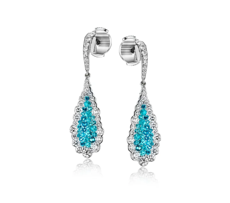 vintage-style alexandrite earrings-Paraiba Drop Earrings in 18k Gold with Diamonds