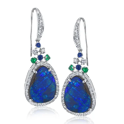 polished silver twist earrings-Color Opal Earrings in 18k Gold with Diamonds