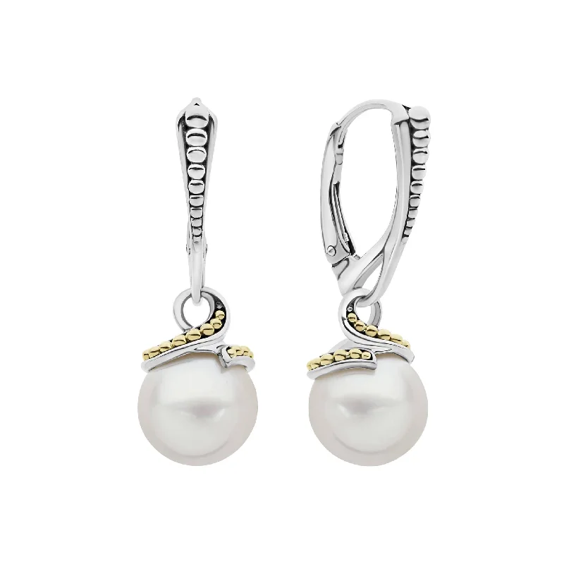 vintage-style kunzite earrings-Luna Two-Tone Drop Pearl Earrings