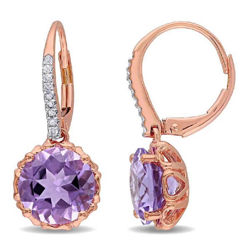 antiqued rose stack earrings-Miadora 10k Rose Gold Amethyst and 1/10ct TDW Diamond Earrings - Purple