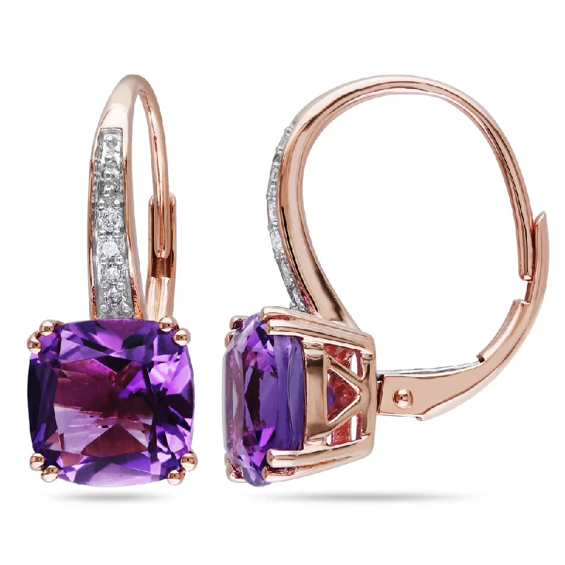 engraved eternity stud earrings-Miadora 10k Rose Gold Amethyst and Diamond Accent Dangle Earrings