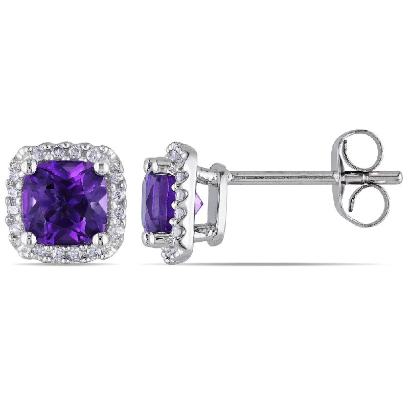 bold opal ridge earrings-Miadora 10k White Gold Amethyst and 1/10ct TDW Diamond Earrings (H-I, I2-I3)