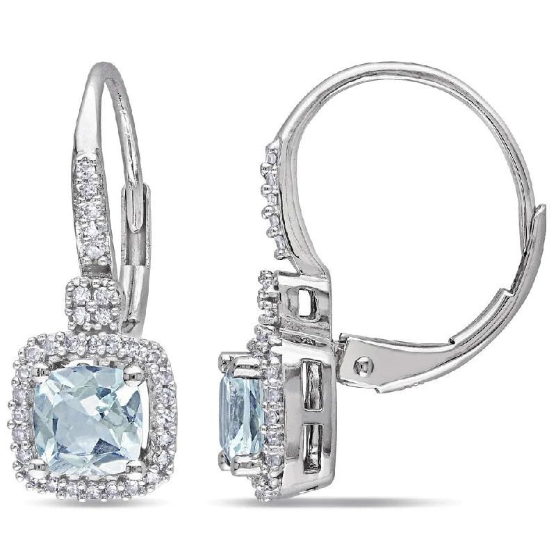 engraved legacy drop earrings-Miadora 10k White Gold Aquamarine and 1/5ct TDW Diamond Earrings (G-H, I1-I2)