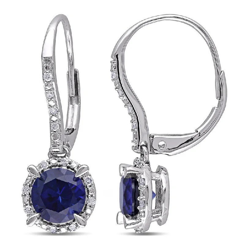 minimalist peak earrings-Miadora 10k White Gold Created Sapphire and 1/10ct TDW Diamond Earrings (H-I, I2-I3)