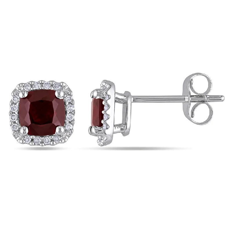 modern sleek crest earrings-Miadora 10k White Gold Garnet and 1/10ct TDW Diamond Halo Earrings (H-I, I2-I3)