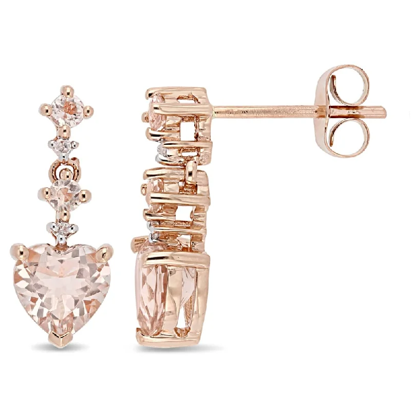 engraved honor stud earrings-Miadora 14k Rose Gold Heart-Cut Morganite & Diamond Drop Earrings