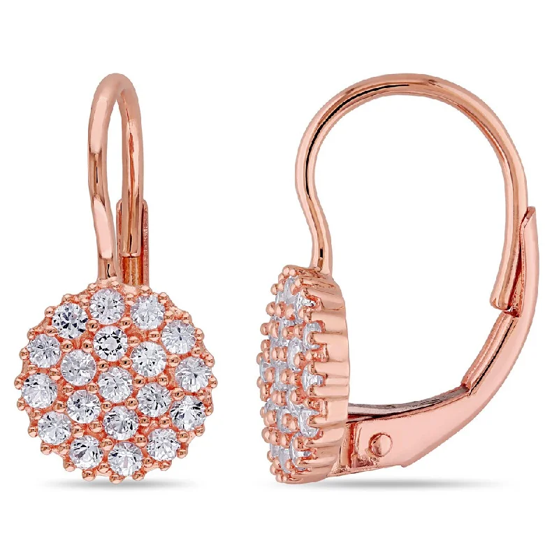 floral channel diamond earrings-Miadora 14k Rose Gold White Sapphire Cluster Leverback Earrings