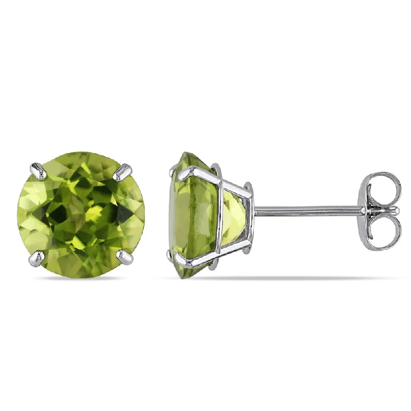 boho-inspired agate earrings-Miadora 14k White Gold 4ct TGW Peridot Solitaire Earrings