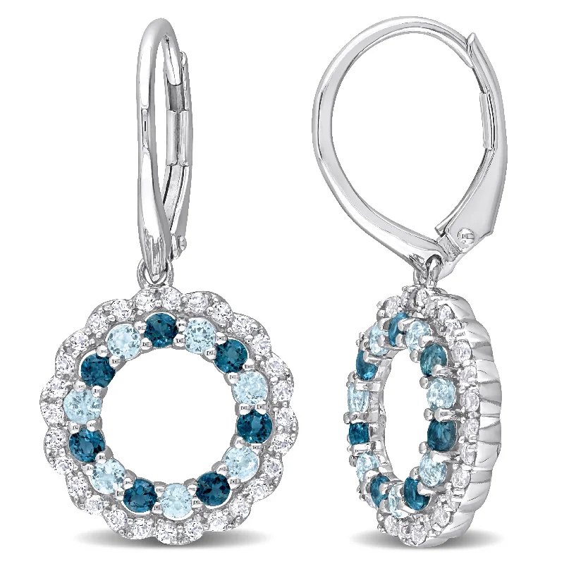 modern channel-set ruby earrings-Miadora London Blue Topaz Sky Blue Topaz and White Topaz Open Circle Earrings in Sterling Silver