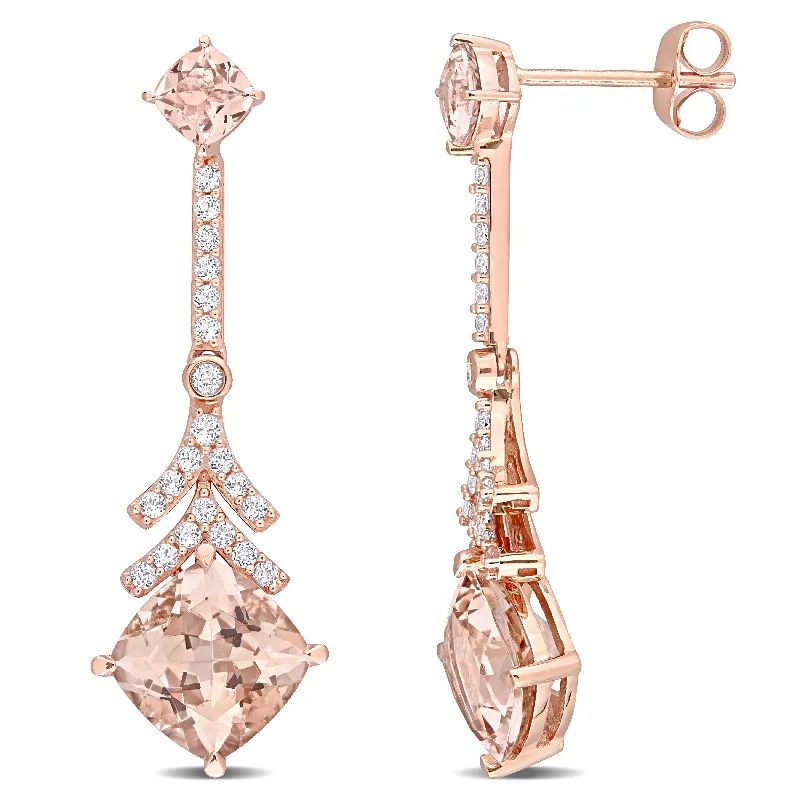 engraved vow stud earrings-Miadora Morganite and White Topaz Drop Earrings in 10k Rose Gold