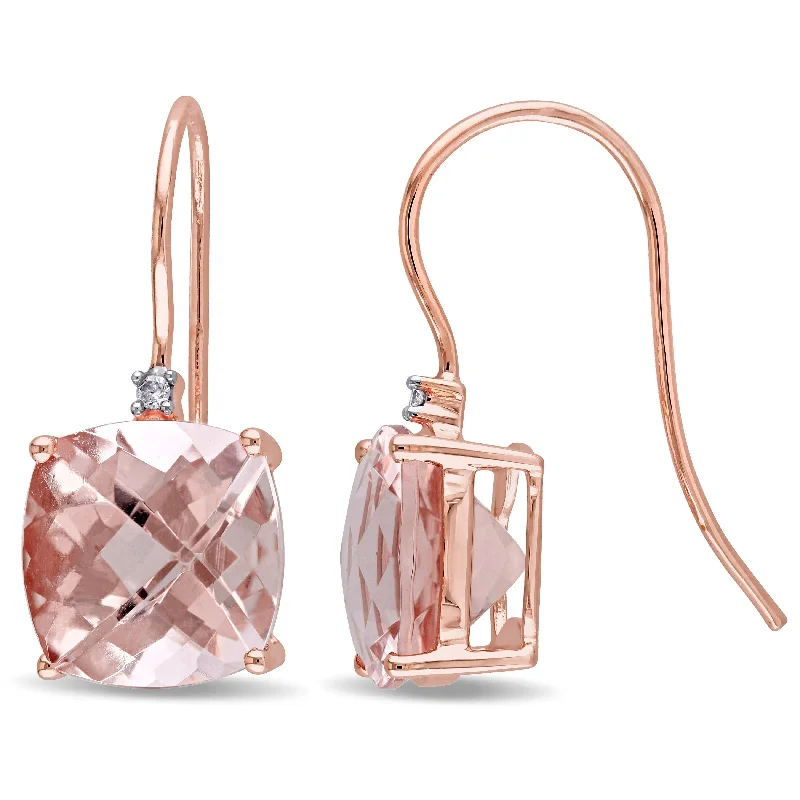 raw kunzite accent earrings-Miadora Signature Collection 14k Rose Gold Cushion-Shaped Morganite and Diamond Accent Hook Earrings (G-H, I1-I2)