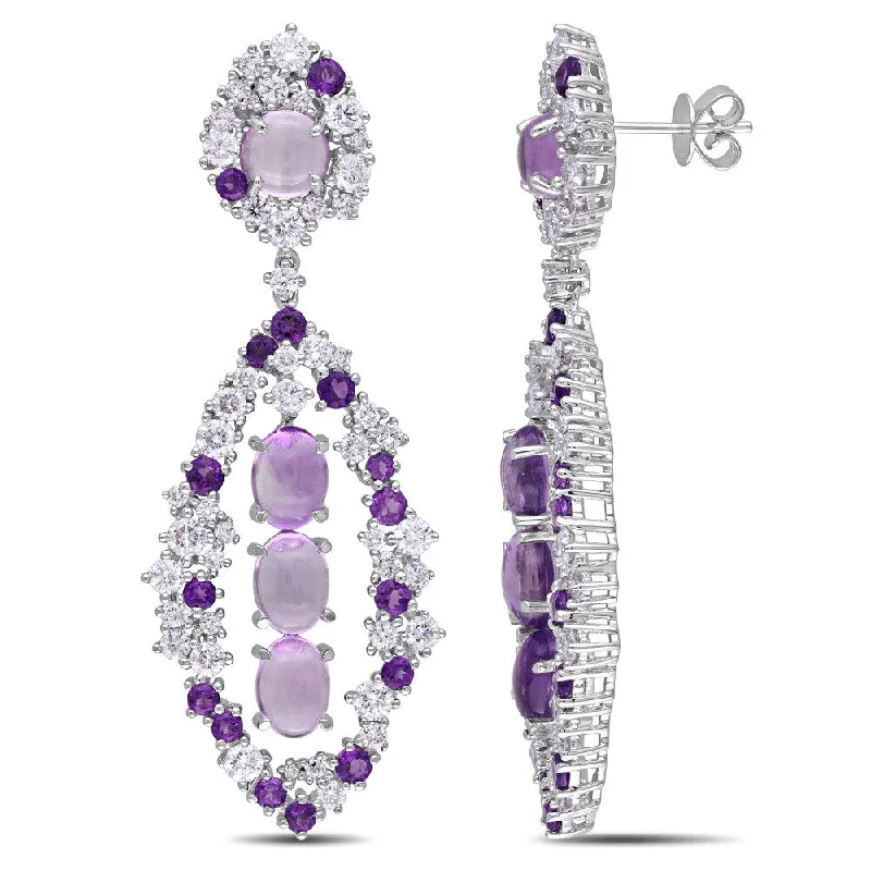 minimalist peak earrings-Miadora Signature Collection 14k White Gold 3 1/2ct TDW Diamond and Amethyst Earrings (G-H, SI1-SI2)