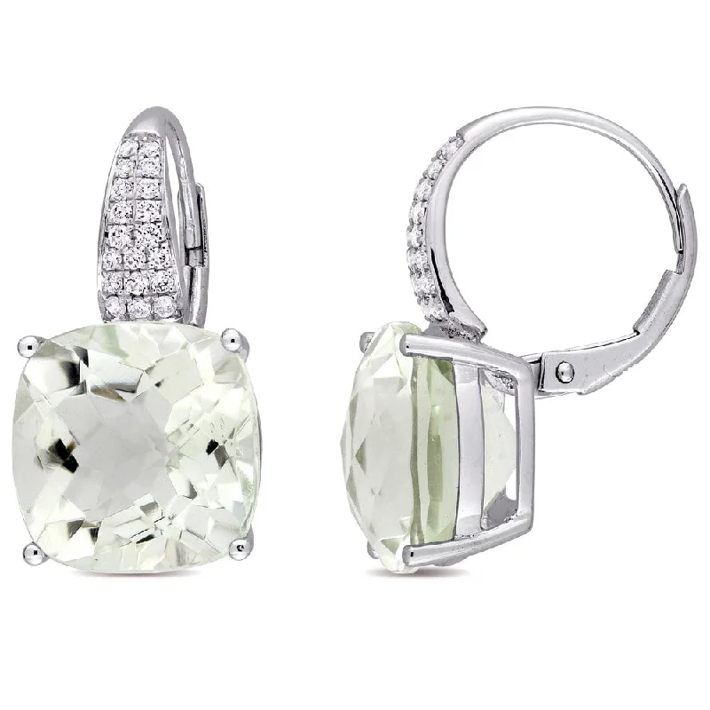 polished bronze hoop earrings-Miadora Signature Collection 14k White Gold Checkerboard Green Amethyst 1/5ct TDW Diamond Leverback Earrings (G-H, SI1-SI2)