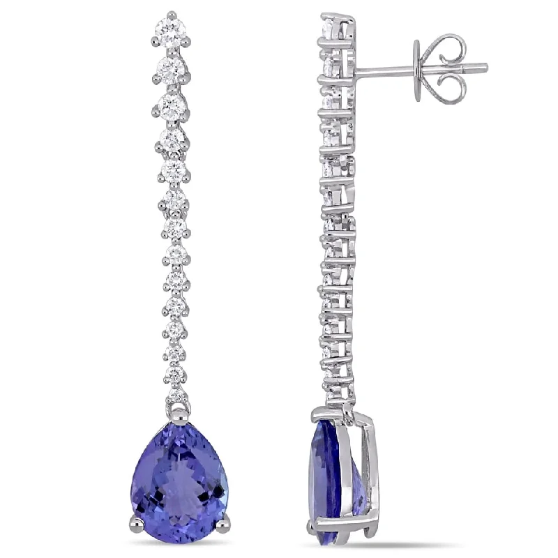 adjustable flame earrings-Miadora Signature Collection 14k White Gold Tanzanite and 3/4ct TDW Diamond Drop Teardrop Dangle Earrings (G-H, SI1-SI2)