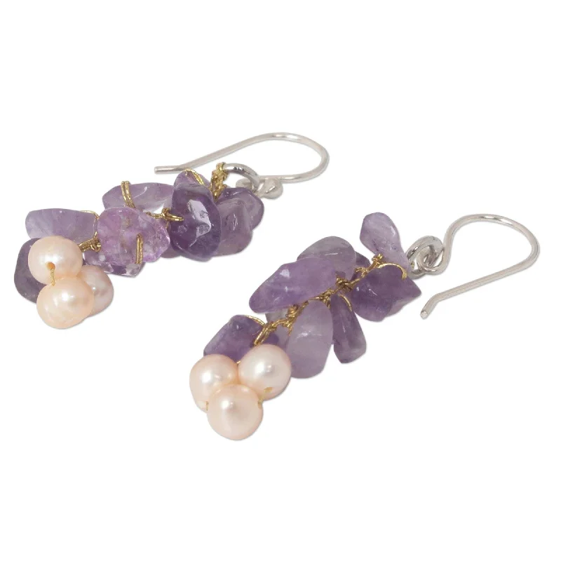 artisan-crafted gold earrings-NOVICA Handmade Silver Afternoon Lilac Pearl Amethyst Earrings (Thailand) - 1.8*0.5