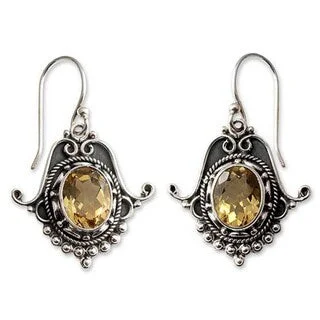 quad-stone stud earrings-NOVICA Handmade Spellbound Sterling Silver Citrine Dangle Earrings (India) - Yellow