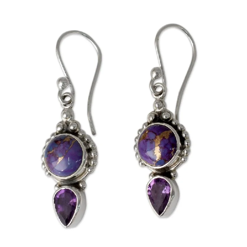 engraved vow stud earrings-NOVICA Handmade Sterling Silver Vision in Purple Dangling Earrings (India) - 1.6*0.5