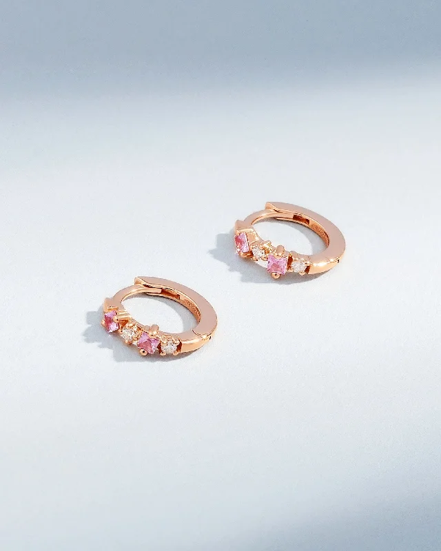 dainty thorn drop earrings-Princess Pink Sapphire Mix Huggies