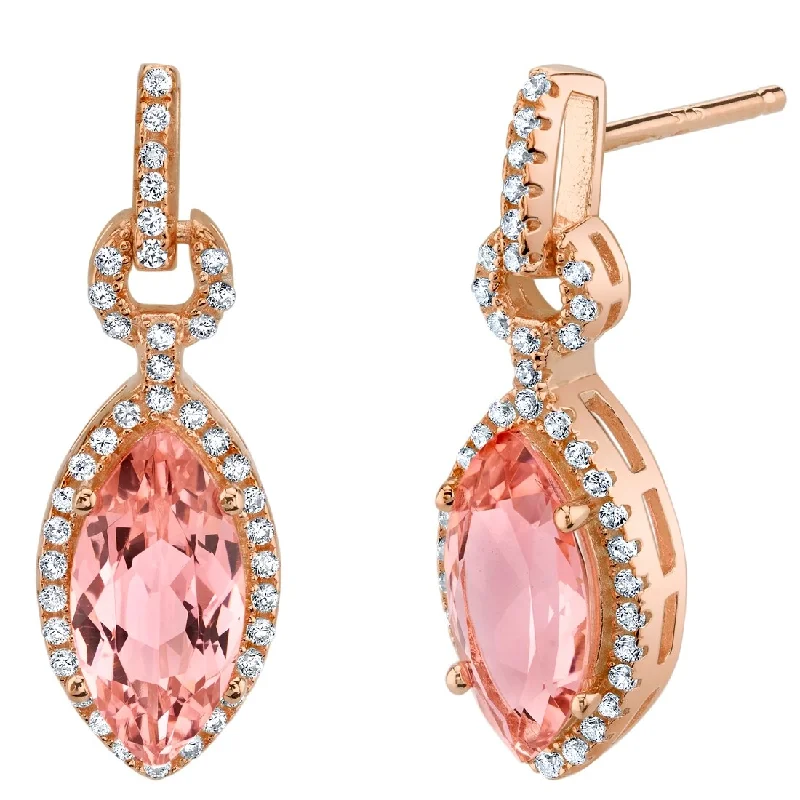 minimalist ridge earrings-Rose-tone Sterling Silver 4.5ct Simulated Morganite Marquise Dangling Earrings