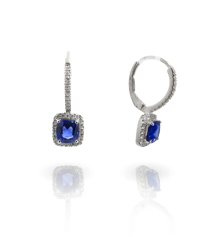 modern overlapped drop earrings-Sapphire and Diamond Drop Earrings