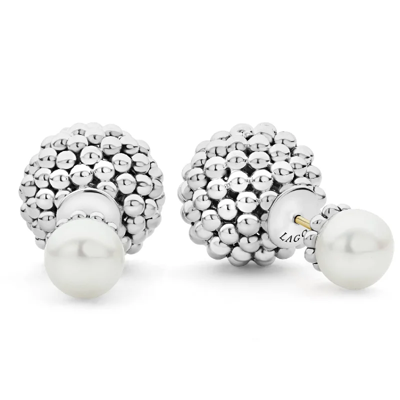 polished silver orbit earrings-Signature Caviar Pearl Front-Back Earrings