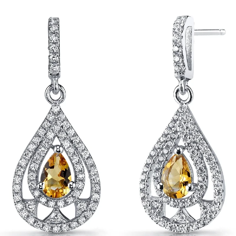 gothic-inspired hawk earrings-Sterling Silver 0.5ct Citrine Pear Dangling Earrings