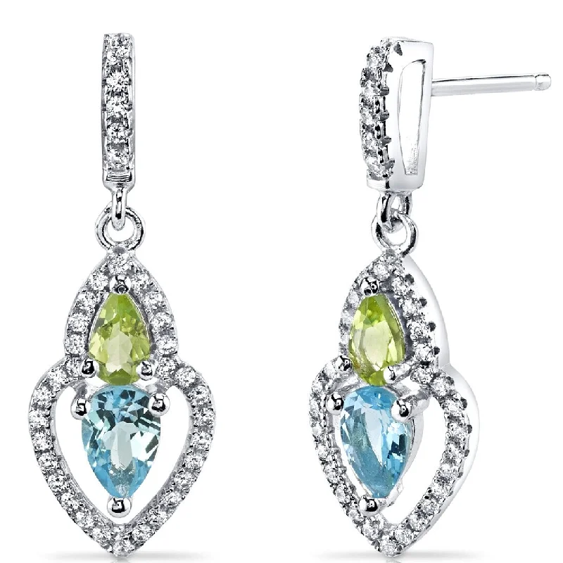 vintage-style spinel earrings-Sterling Silver 0.5ct Swiss Blue Topaz Pear Dangling Earrings