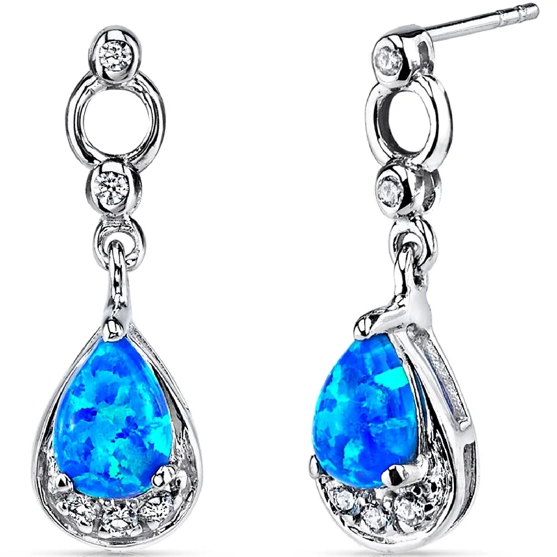 vintage-style kyanite earrings-Sterling Silver 0.75ct Created Opal Pear Dangling Earrings