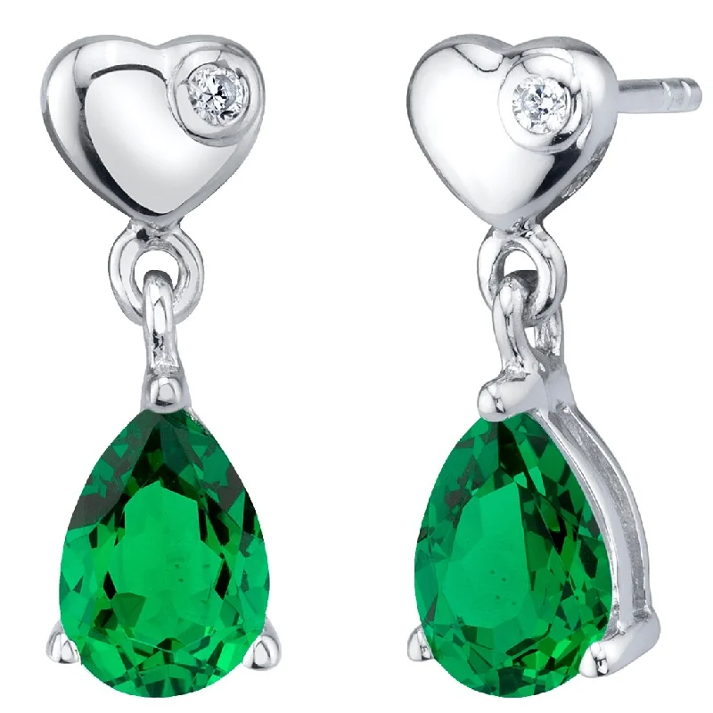 artisan-crafted gold earrings-Sterling Silver 1.25ct Simulated Emerald Pear Dangling Earrings