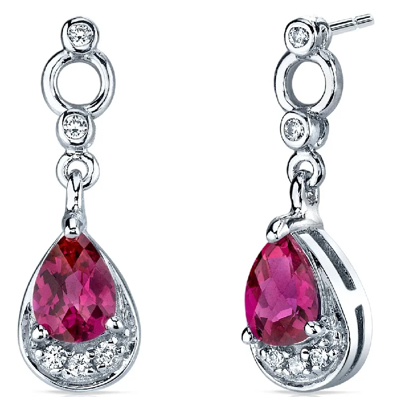 bold opal ridge earrings-Sterling Silver 1.5ct Created Ruby Pear Dangling Earrings