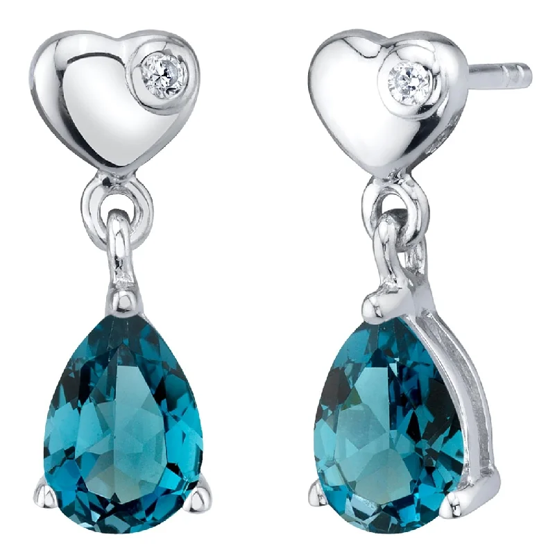 engraved legacy drop earrings-Sterling Silver 1.5ct London Blue Topaz Pear Dangling Earrings