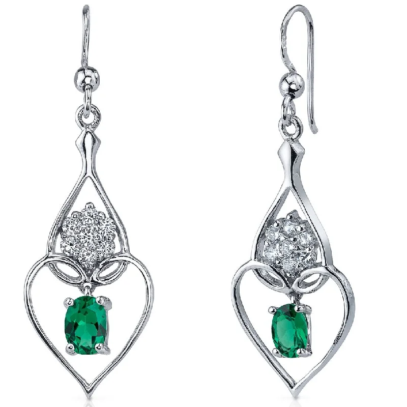 modern fused-stack earrings-Sterling Silver 1.5ct Simulated Emerald Oval Dangling Earrings