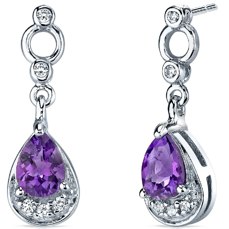 polished rose twist earrings-Sterling Silver 1ct Amethyst Pear Dangling Earrings