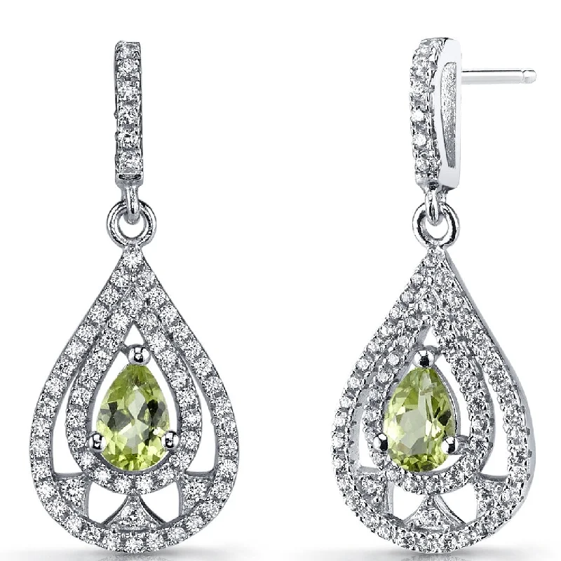 minimalist ridge earrings-Sterling Silver 1ct Peridot Pear Dangling Earrings