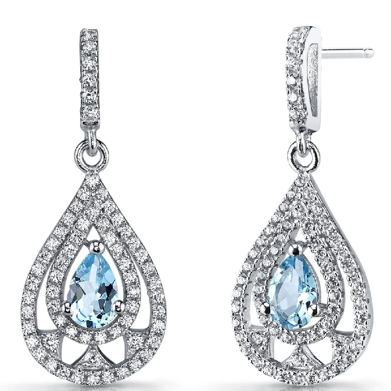 bold ruby ridge earrings-Sterling Silver 1ct Swiss Blue Topaz Pear Dangling Earrings