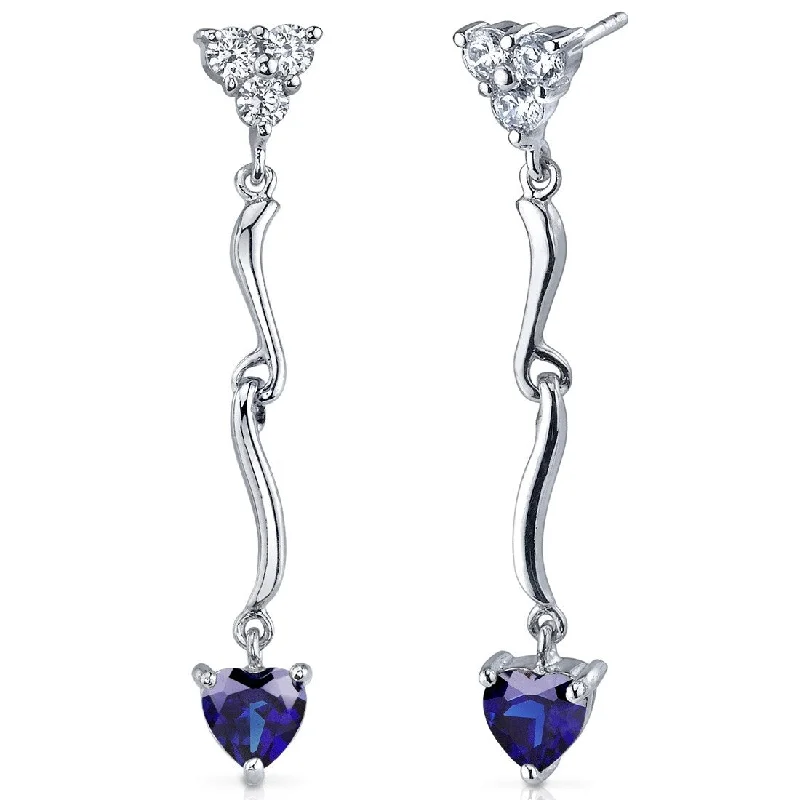 vintage-style tanzanite earrings-Sterling Silver 2ct Created Sapphire Heart Dangling Earrings