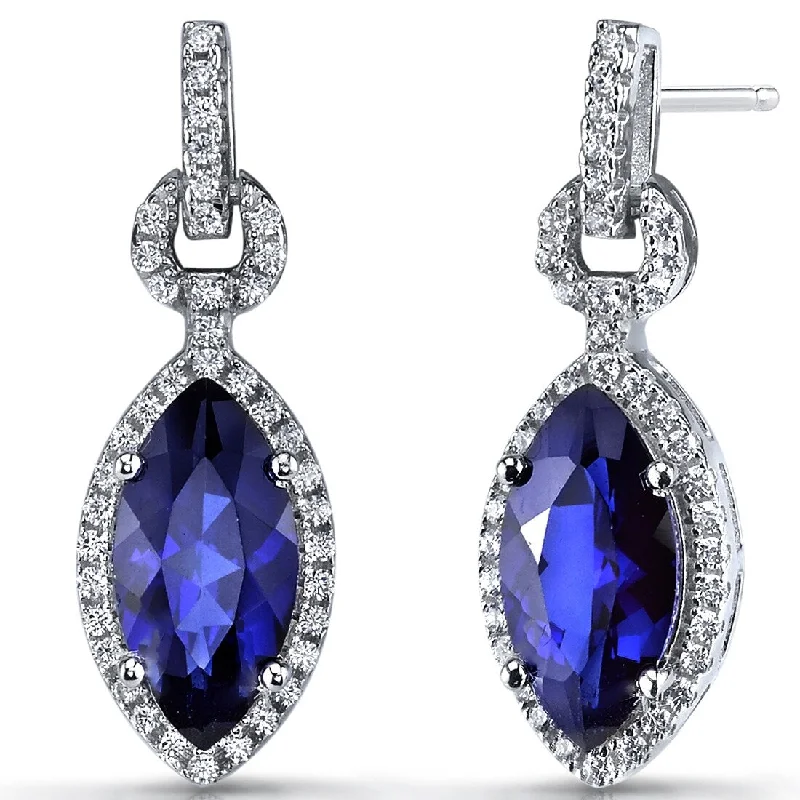 polished gold twist earrings-Sterling Silver 4ct Created Sapphire Marquise Dangling Earrings